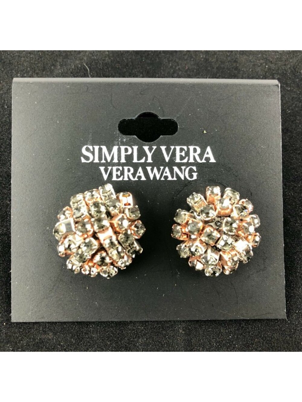 Vera Wang Earrings Copper-tone 3/4" Gray Rhinestone Cluster Studs